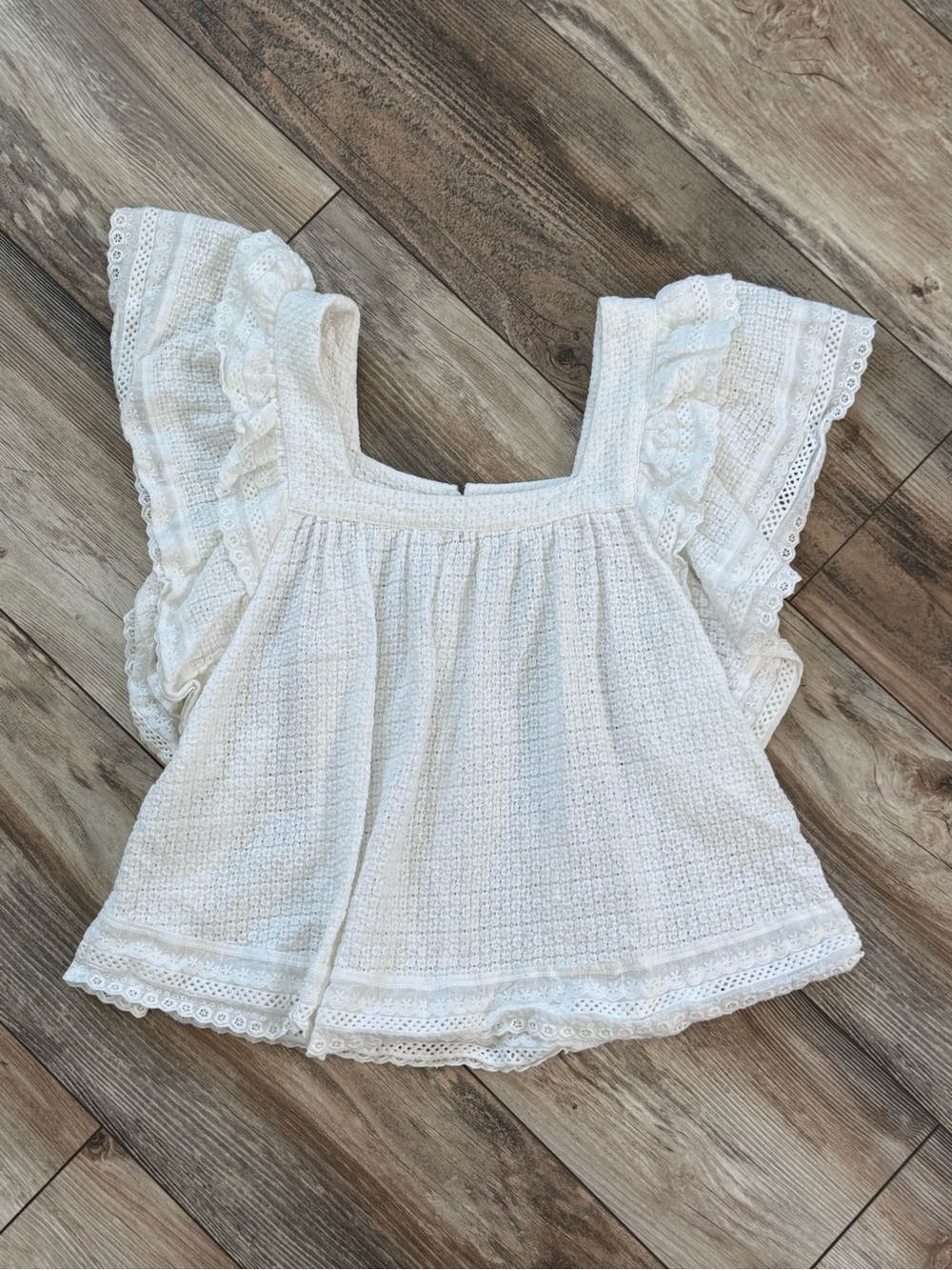 English Factory White Eyelet Ruffle Square-Neck Blouse